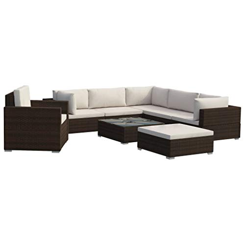 vidaXL Set Divani da Giardino 8 pz con Cuscini Foderati Lavabili Modulare Leggero Elegante Arredi da Esterno in Polyrattan Marrone Telaio in Acciaio