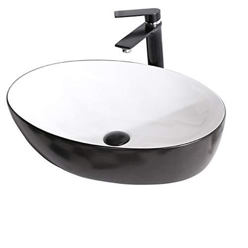 Lavandini bagno Lavelli da Bagno Lavabo in Ceramica Nero Home Creativo Lavabo da appoggio sopra con Presa Acqua Mobili da Bagno Regalo Tondo (Color : Black, Size : 62x41.5x14cm)