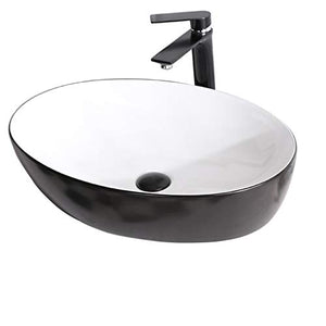 Lavandini bagno Lavelli da Bagno Lavabo in Ceramica Nero Home Creativo Lavabo da appoggio sopra con Presa Acqua Mobili da Bagno Regalo Tondo (Color : Black, Size : 62x41.5x14cm)