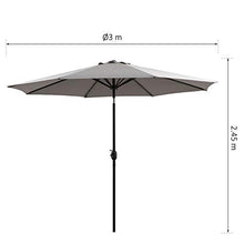 Outsunny Ombrellone da Giardino Φ300cm con Manovella e Inclinabile con Palo Smontabile, Metallo e Poliestere Grigio