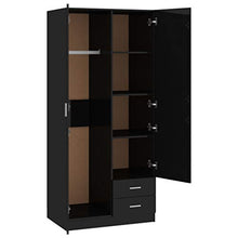 Cikonielf - Guardaroba con 2 ante e 2 cassetti per camera da letto, 80 x 52 x 180 cm, colore: nero lucido