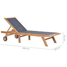 vidaXL Massello di Teak Lettino Pieghevole Ruote Textilene Regolabile Sdraio
