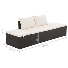 Festnight Lettino Prendisole Reclinabile da Giardino Esterno in Polirattan Nero con Schienale e Cuscini,Lettino da Sole da Giardino in Rattan,Divano da Giardino 3 Posti in Rattan 195x60x60cm