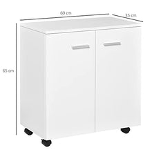 HOMCOM Mobile porta TV in legno con Ruote e 2 ante Console Cassettiera 60x35x65cm (Bianco Violaceo