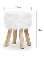 Sgabello in Pelliccia Poggiapiedi da Divano Scarpe Sgabello Puff Imbottito Rotondo 4 Gambe in Legno Massello Moderno Design per Camera da Letto Soggiorno Corridoio Bianca