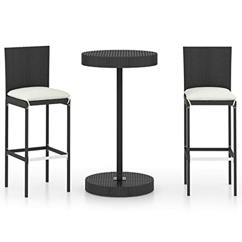 vidaXL Set Bar da Giardino 3 pz con Cuscini Polyrattan Nero