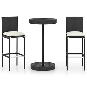 vidaXL Set Bar da Giardino 3 pz con Cuscini Polyrattan Nero