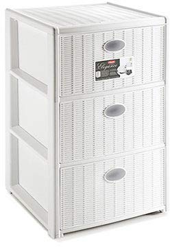 PEBSHOP CASSETTIERA Finitura midollino (3 CASSETTI 40x40x H. 60 cm Bianca)
