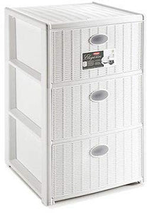 PEBSHOP CASSETTIERA Finitura midollino (3 CASSETTI 40x40x H. 60 cm Bianca)