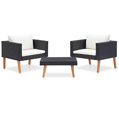 SKM Set Divani da Giardino 3 pz con Cuscini in Polyrattan Nero (27kg)