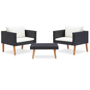 SKM Set Divani da Giardino 3 pz con Cuscini in Polyrattan Nero (27kg)