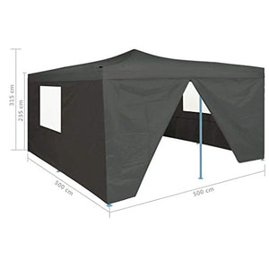 Festnight Gazebo da Giardino Gazebo Pieghevole con 4 Pareti Gazebo 5x5 m Tende Gazebo Chiuso Impermeabile Tendone da Esterno Bianco/Antracite