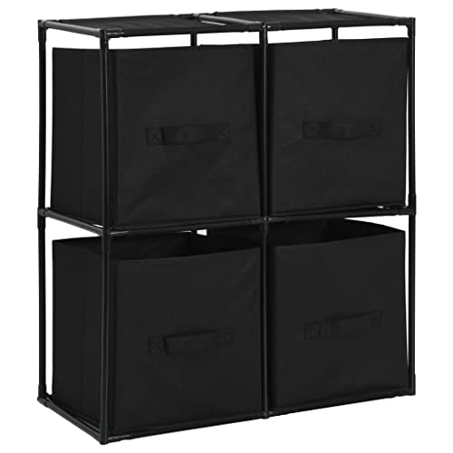 vidaXL Armadietto con 4 Cestini in Tessuto Nero 63x30x71 cm in Acciaio Mobile Utile Pratico Comodo Funzionale Soluzione Salvaspazio Robusto Solido