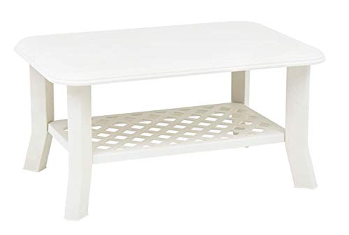 Tomaino Tavolo da appoggio Esterno in plastica Rettangolare 90 x 60 x 46 cm (Bianco)
