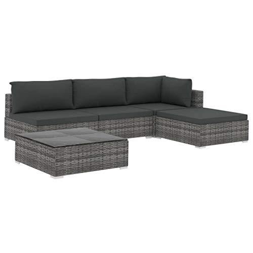 Festnight Set Divani da Giardino, Set Divano Esterno 5 pz con Cuscini in Polyrattan Grigio - Arredi Casa