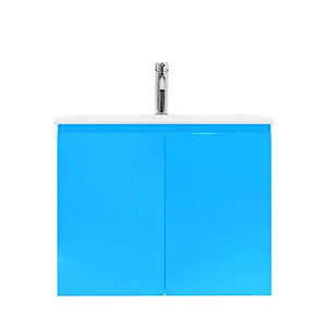 Mobile Bagno Sospeso in Legno Vaduz Salvaspazio con 2 Ante Design Moderno con Lavabo in Ceramica Mobiletto Arredamento per Interni Arredo, 60 x 35.5 x 50 Cm Colore Puffo