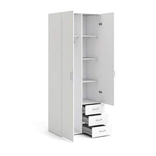 Dmora Armadio Guardaroba a Due Ante e Tre cassetti, Colore Bianco, cm 77 x 49 x h200