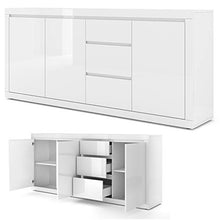 BIM Furniture Cassettiera Bello Bianco IV 195 cm Credenza Highboard Armadio Bianco Opaco/Bianco Lucido TRE Scaffalature Italiane TRE Cassetti