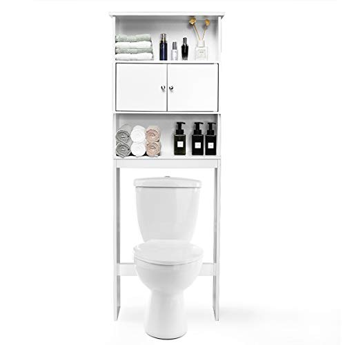 GOPLUS Mobile per Lavatrice, Mobile sopra Water Salvaspazio, con 3 Ripiani, Mobiletto Bagno in Legno con 2 Ante, Mobile a Terra Multifunzionale con Superficie Verniciata, 63 x 19 x 175cm, Bianco