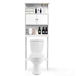 GOPLUS Mobile per Lavatrice, Mobile sopra Water Salvaspazio, con 3 Ripiani, Mobiletto Bagno in Legno con 2 Ante, Mobile a Terra Multifunzionale con Superficie Verniciata, 63 x 19 x 175cm, Bianco