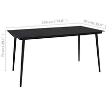 Tidyard Tavolo da Giardino Nero 190x90x74 cm in Acciaio e Vetro,Gambe a Punta in Acciaio