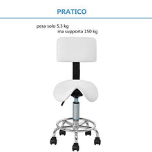 COSTWAY Sgabello da Estetista, Sedia per Parruchiere, Sgabello a Sella per Massaggio con Schienale e Poggiapiedi, Regolabile in Altezza, Girevole a 360°(Bianco)