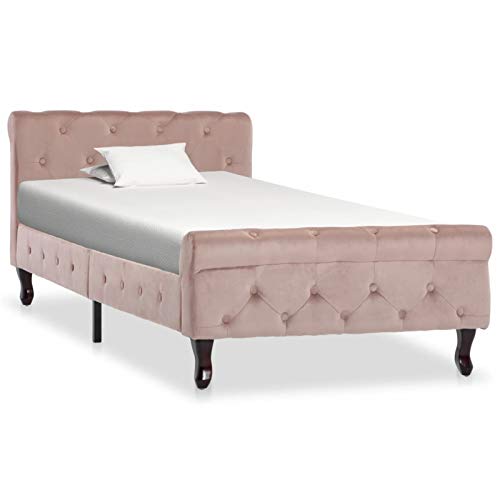 Tidyard Struttura Letto Singolo Chesterfield in Velluto Rosa 90x200 cm,Giroletto Singolo Chesterfield in Velluto Rosa 90x200 cm,Telaio Letto Singolo Chesterfield in Velluto Rosa 90x200 cm