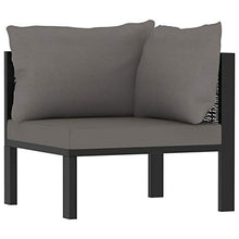 Tidyard Set 6 pz Divani Modulari Angolari da Giardino in Polyrattan Antracite con Tavolino in Vetro,Set Divani da Esterno in Rattan,Divano Angoalre ad Angolo,Divano Modulare