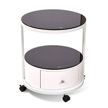 LICHUAN Tavolino moderno rotondo comodino in vetro temperato comodino con 1 cassetto mensola portaoggetti creativo accento tavolino per casa, camera da letto, ufficio, facile da montare