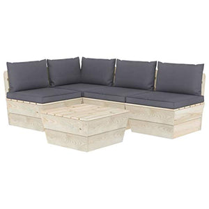 FAMIROSA Set Divani da Giardino su Pallet 5 pz con Cuscini Legno Abete-3480