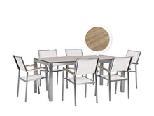 Beliani Set da Giardino Tavolo Simil Legno 6 Sedie Tessuto Bianco 180 x 90 cm GROSSETO