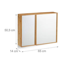 Relaxdays 10021883 Armadietto a Specchio 2 Ante, Pensile a Muro Premontato Mobiletto da Bagno Bambù HxLxP: 50 x 65 x 14 cm Beige