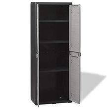 Gotop - Armadietto da giardino con 3 ripiani regolabili, fondo scarico, 65 x 38 x 171 cm, nero e grigio