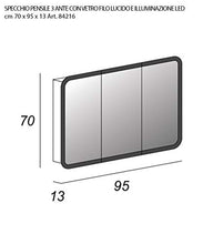 Specchiera specchio bagno pensile contenitore 3 ante, fascia led, cm.70x95x13