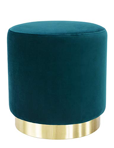 Rotondo Puff in Velluto Base Dorata Moderno Poggiapiedi Pouf Sgabello per Tavolo da Trucco Toeletta Salotto Camera da Letto Verde