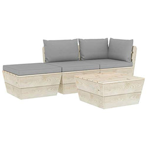 SKM Set Divani da Giardino su Pallet 4 pz con Cuscini Legno Abete (59.6kg) Grigio