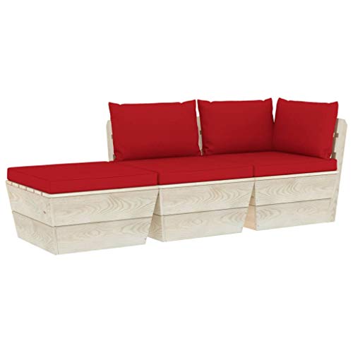 FAMIROSA Set Divani da Giardino su Pallet 3 pz con Cuscini Legno Abete-3426