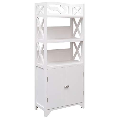 FAMIROSA Armadietto da Bagno Bianco 46x24x116 cm, Legno di Paulownia