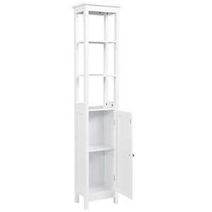 eSituro Armadietto Alto con Ante Colonna Ingresso Mobile Bagno Bianco Scaffale in Legno con 4 Ripiani Mobiletto Salvaspazio,33x23x160cm SBP0044