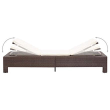 Tidyard Lettino Prendisole con Cuscino Marrone in Polyrattan, Lettini da Giardino in Legno, Sedie a Sdraio da Giardino in Legno 220 x 75 x 35 cm
