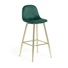 Kave Home - Sgabello da bar Nolite verde scuro, 75 cm, con schienale in velluto e gambe in acciaio dorato