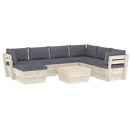 SKM Set Divani da Giardino su Pallet 8 pz con Cuscini Legno Abete (152.4kg) Antracite