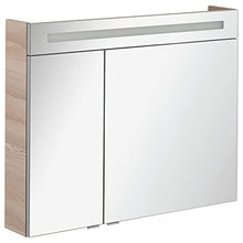 FACKELMANN B.Clever - Set di mobili da bagno 3 pezzi, 90-120 cm, in frassino con lavabo in marmo, con armadietto a specchio a LED