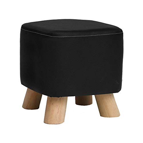 Mobili per la casa e Giardino Pouf Imbottito in Pelle PU, Sgabello Quadrato in Legno Sgabello in Legno ottomano Sedia Sgabello in Tessuto 4 Gambe Ottomani da Cucina (Colore : Nero)