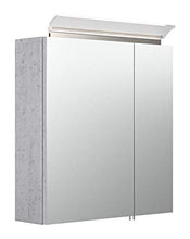 Armadietto da bagno con specchio, 60 cm, 2 ante, con barra a LED, effetto cemento