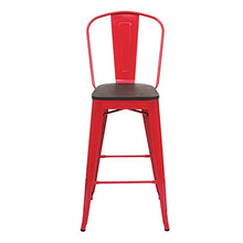 Sgabello con Schienale bistrot Design Industriale HWC-A73 Legno Metallo Verniciato Rosso