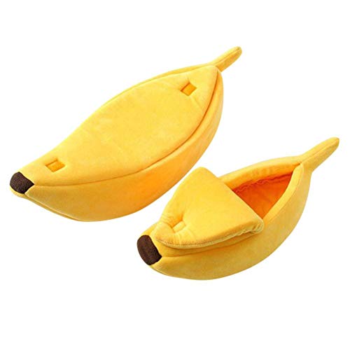 Letto per animali domestici piccolo a forma di banana soffice caldo morbido peluche letto traspirante letto per gatti a banana grande cestino in stoffa confortevole nido per animali domestici # W-Giallo, M, Stati Uniti