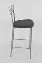 Tommychairs - Set 2 sgabelli alti modello Elena per cucina e bar, struttura in acciaio verniciata colore alluminio e seduta imbottita e rivestita in pelle artificiale colore grigio scuro
