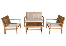 REDI GROUP Set da Giardino in Legno di Acacia, 4 Pezzi 2 Poltrone 1 Divano 1 Tavolo, Interamente in Legno di Acacia con Finitura ad Olio, Cuscini Écru, Design Elegante per Giardino, Piscina, Terrazza