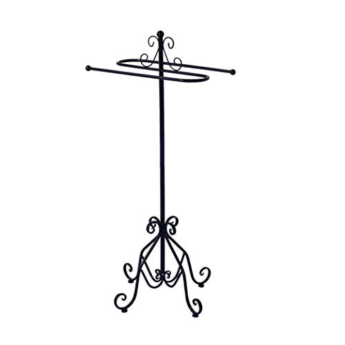 Wing Portasciugamani da Terra Bagno 2 Bracci Metallo Mensole Porta Asciugamani Porta salviette in Ferro battuto, 33 × 33 × 98 cm,Nero